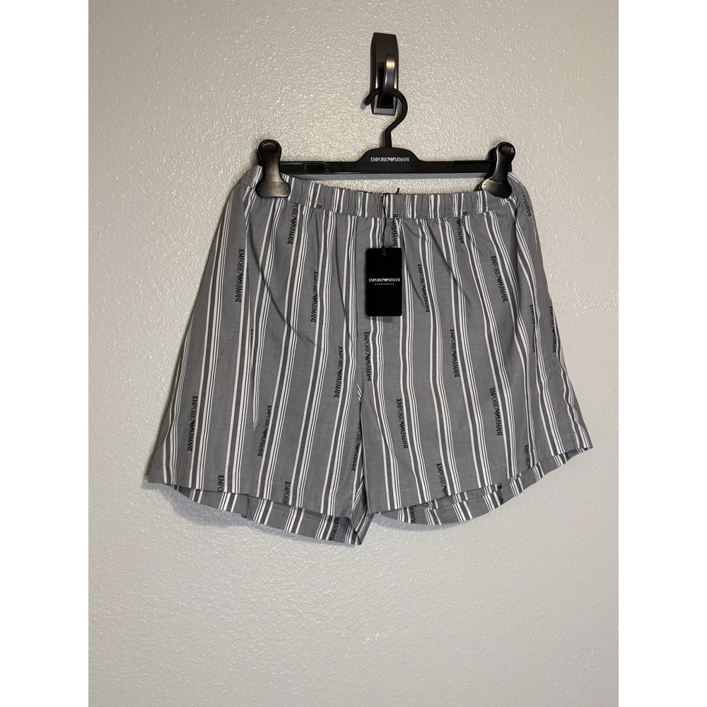 Emporio Armani Underwear Mens Gray Black Striped Logo Boxer Shorts Size XL NWT